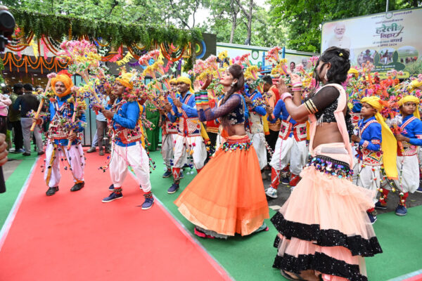 Beautiful dance organized with traditional folk instruments on Hareli Tihar