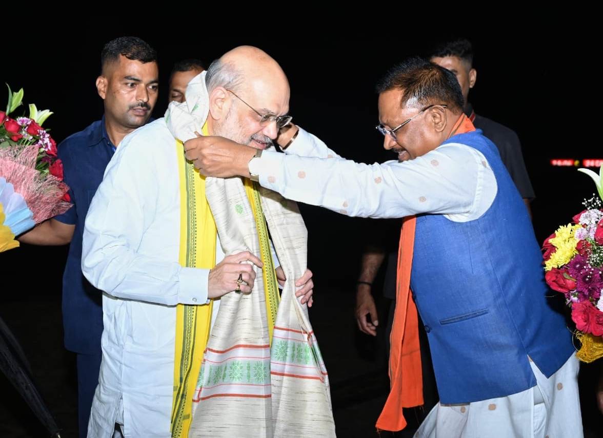 Union Home Minister Amit Shah reached the capital Raipur on a three-day visit to Chhattisgarh